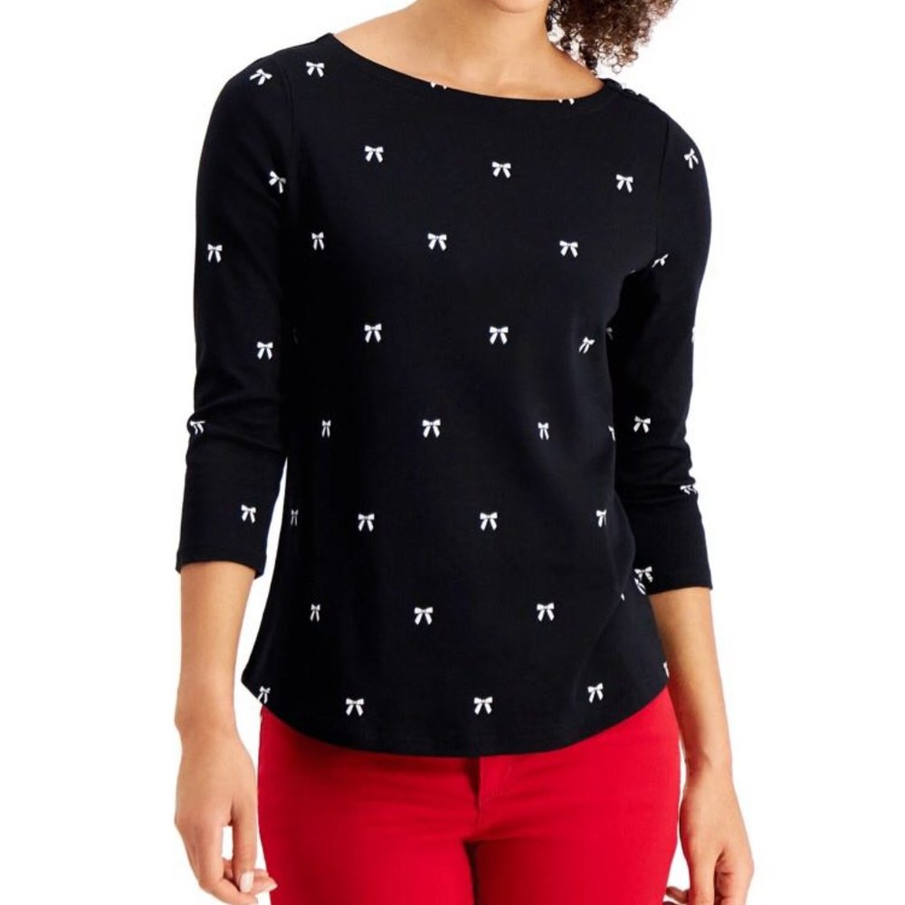 NWT Charter Club Bow-Print Top